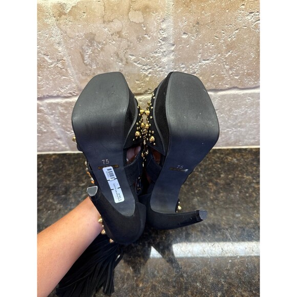 Jeffrey Campbell Ponytail Black Leather Gold Studded Heels Size 7.5 EUC - Picture 7 of 10